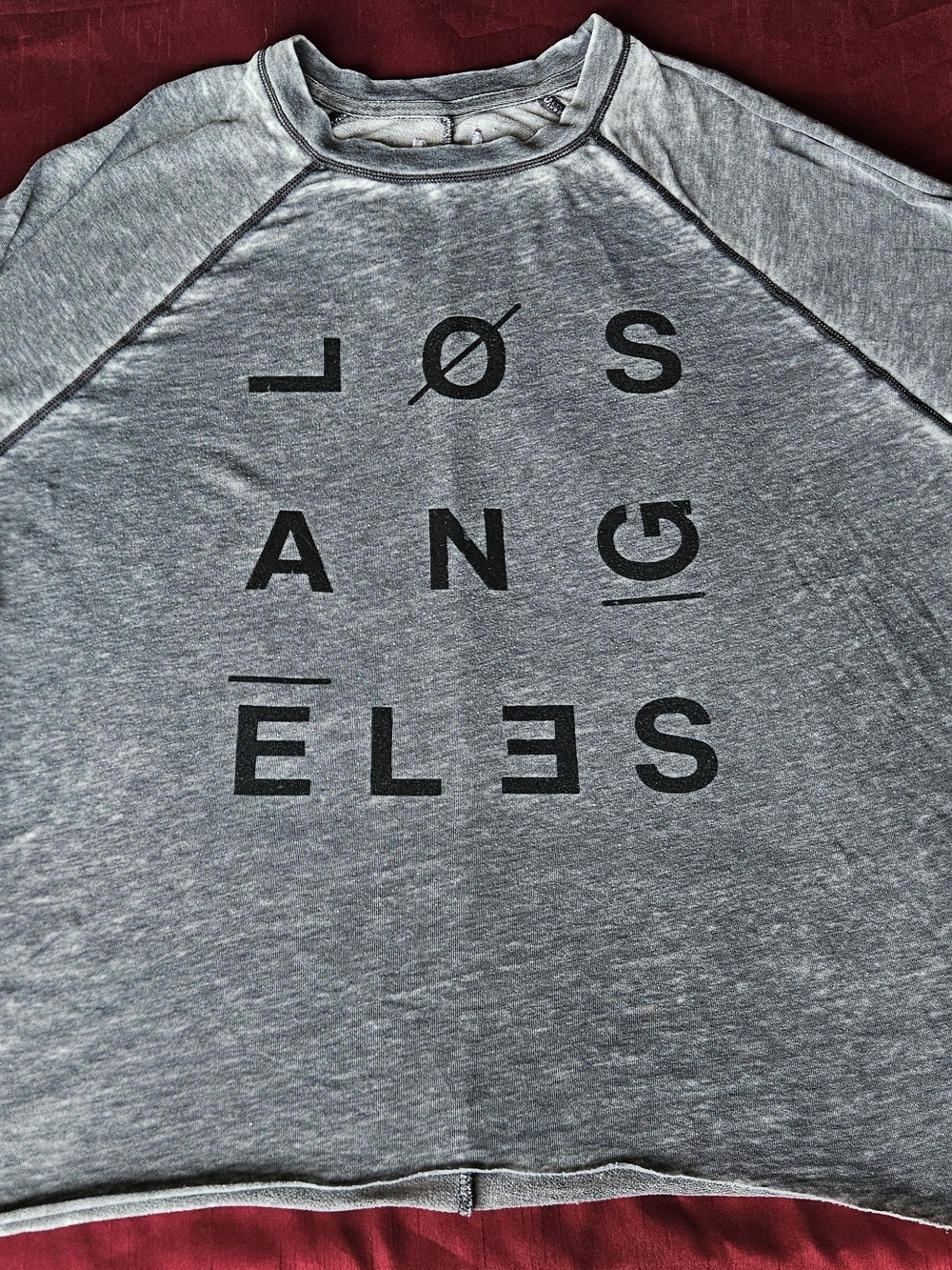 Gray Long-Sleeve Raglan Crewneck Tee with Los Angeles Graphic